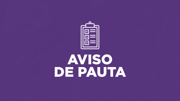 Imagem com o fundo roxo, com um &iacute;cone de prancheta e com o teto: "Aviso de pauta"